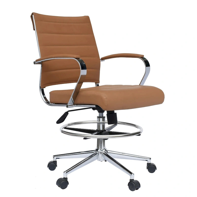 Sedia girevole da bancone altezza media con sedile in pelle PU