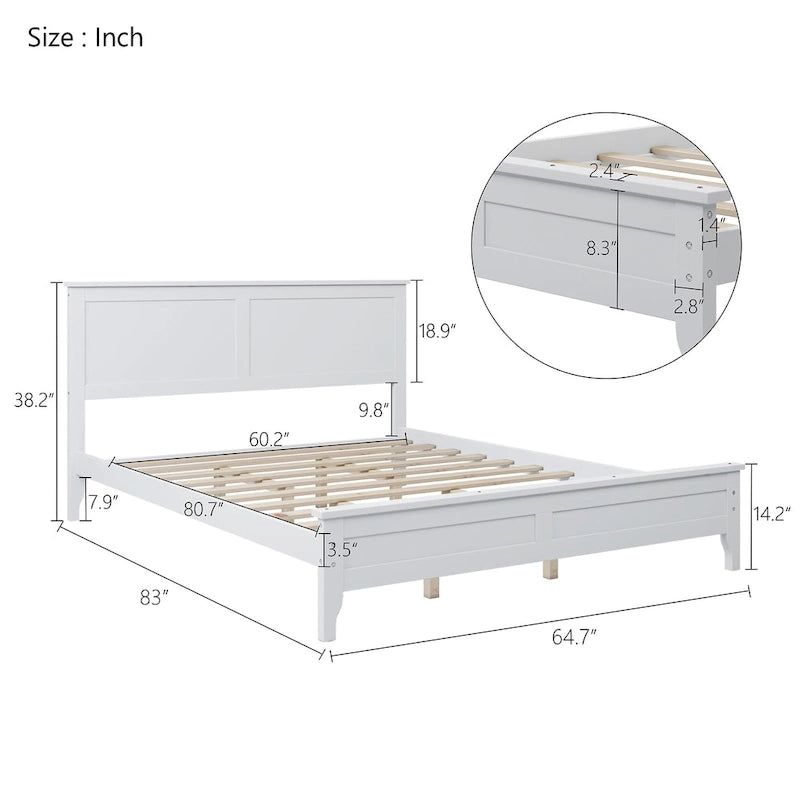 Letto a piattaforma in legno massello con testiera