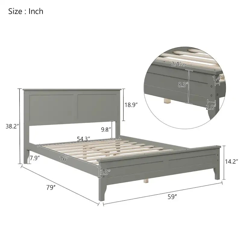 Letto a piattaforma in legno massello con testiera