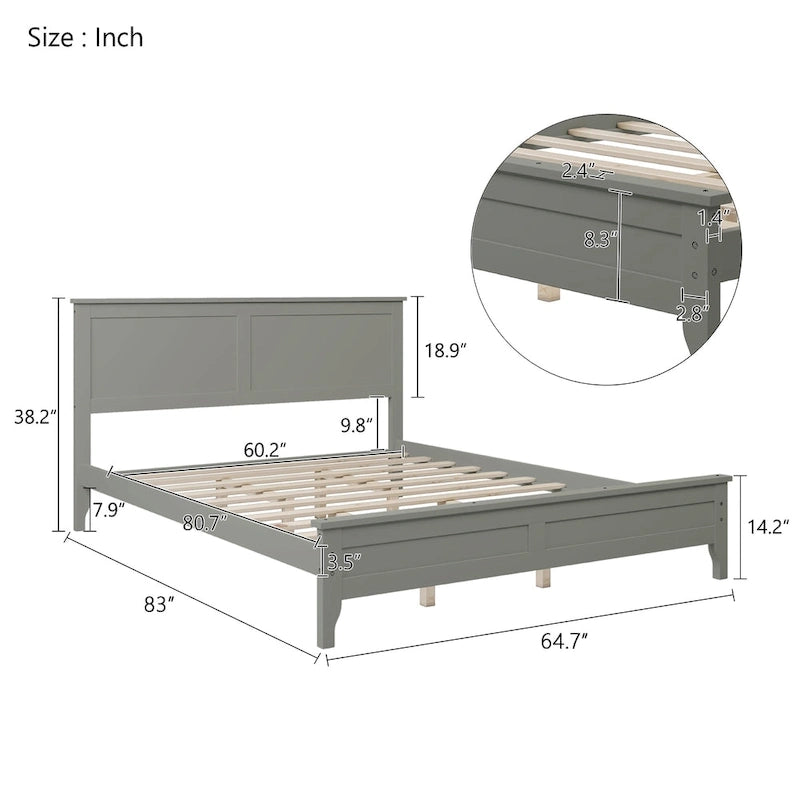 Letto a piattaforma in legno massello con testiera