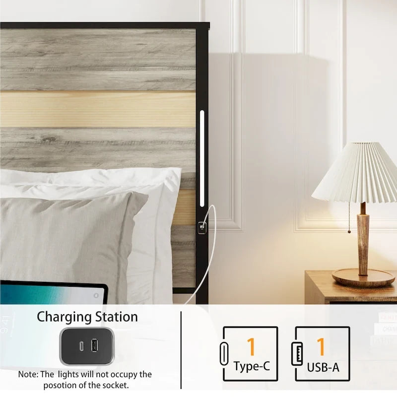 Letto Queen Size con cassetti contenitore e stazione di ricarica