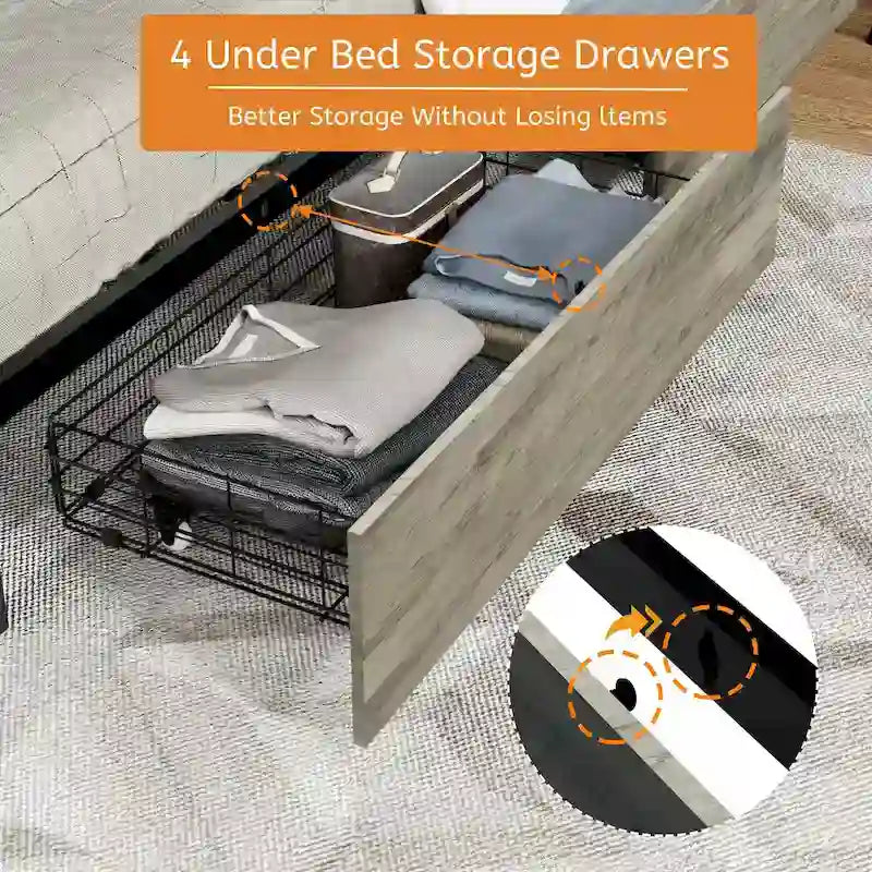Letto Queen Size con cassetti contenitore e stazione di ricarica