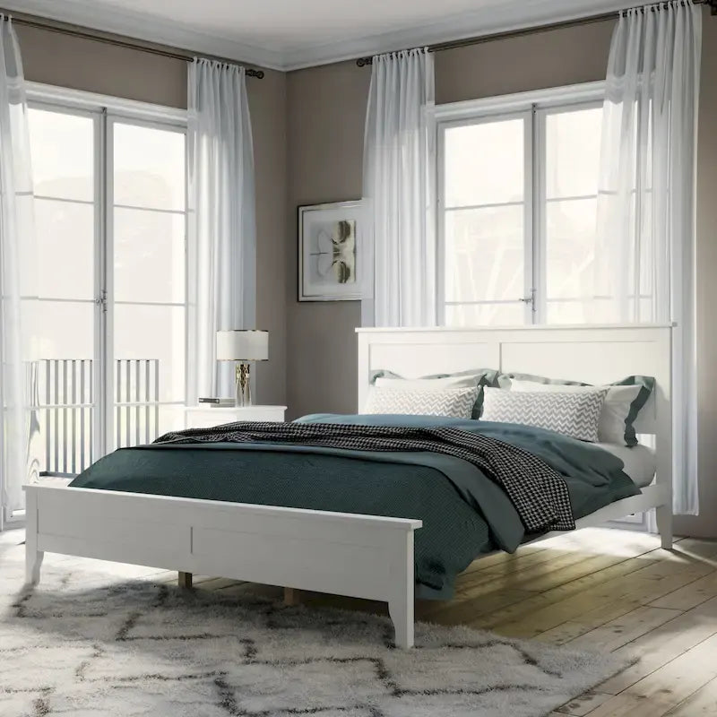 Letto matrimoniale "Queen Size" in legno massello con testiera, colore bianco