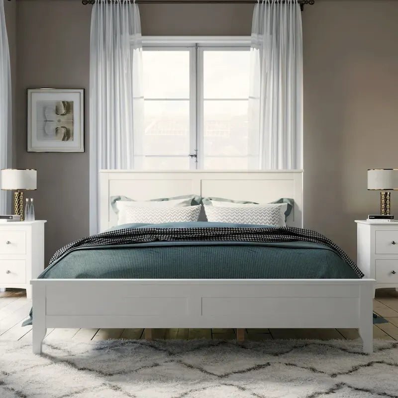 Letto matrimoniale "Queen Size" in legno massello con testiera, colore bianco