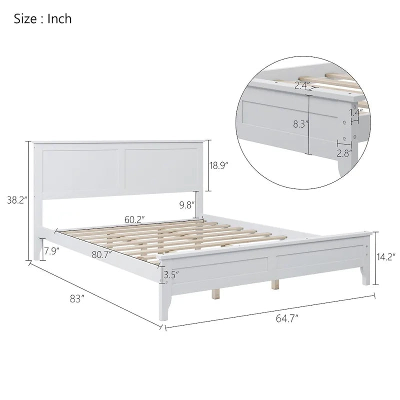 Letto matrimoniale "Queen Size" in legno massello con testiera, colore bianco