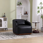 Black PU Modern 31.5 Upholstered 360 Swivel Barrel Chair with Metal Base for Living Room
