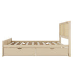 Letto matrimoniale con struttura in legno e 4 cassetti contenitore, con testiera in rattan