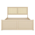 Letto matrimoniale con struttura in legno e 4 cassetti contenitore, con testiera in rattan