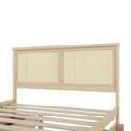 Letto matrimoniale con struttura in legno e 4 cassetti contenitore, con testiera in rattan