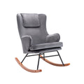 Sedia a dondolo Mid-Century con rivestimento in velluto e gambe in legno
