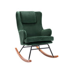 Sedia a dondolo Mid-Century con rivestimento in velluto e gambe in legno