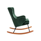 Sedia a dondolo Mid-Century con rivestimento in velluto e gambe in legno