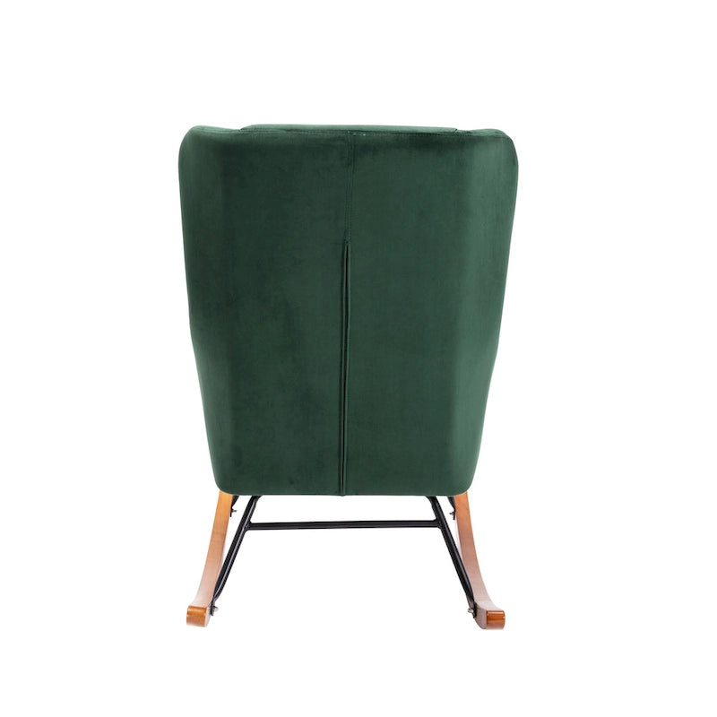 Sedia a dondolo Mid-Century con rivestimento in velluto e gambe in legno