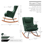 Sedia a dondolo Mid-Century con rivestimento in velluto e gambe in legno