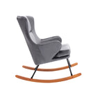 Sedia a dondolo Mid-Century con rivestimento in velluto e gambe in legno