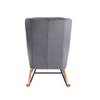 Sedia a dondolo Mid-Century con rivestimento in velluto e gambe in legno