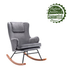 Sedia a dondolo Mid-Century con rivestimento in velluto e gambe in legno
