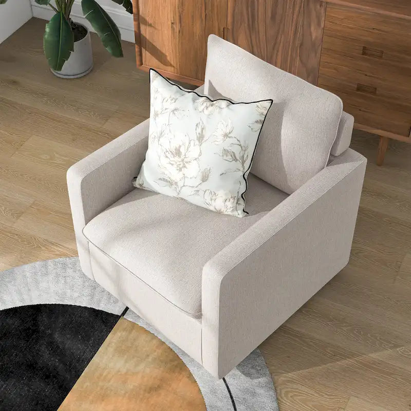 Poltrona Girevole con Schienale a Cuscino in Lino Transizionale
