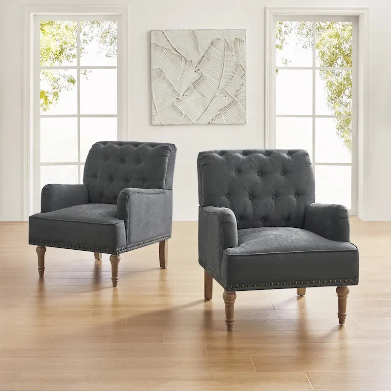 Sedia d'accento capitonné con borchie decorative, set da 2
