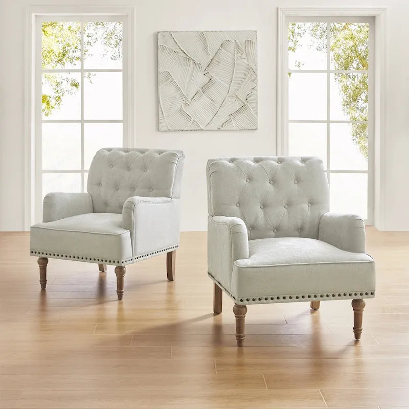 Sedia d'accento capitonné con borchie decorative, set da 2