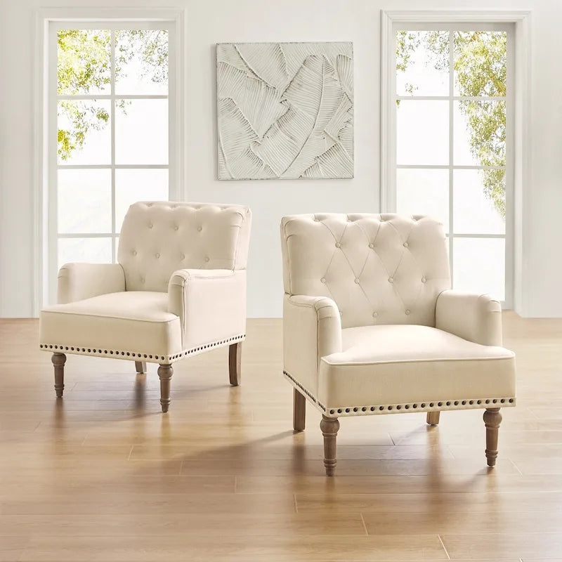 Sedia d'accento capitonné con borchie decorative, set da 2