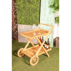 Carrello da Bar in Legno di Teak con 2 Ripiani e Maniglia - Marrone, 21L x 32P x 32A