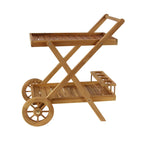 Carrello da Bar in Legno di Teak con 2 Ripiani e Maniglia - Marrone, 21L x 32P x 32A