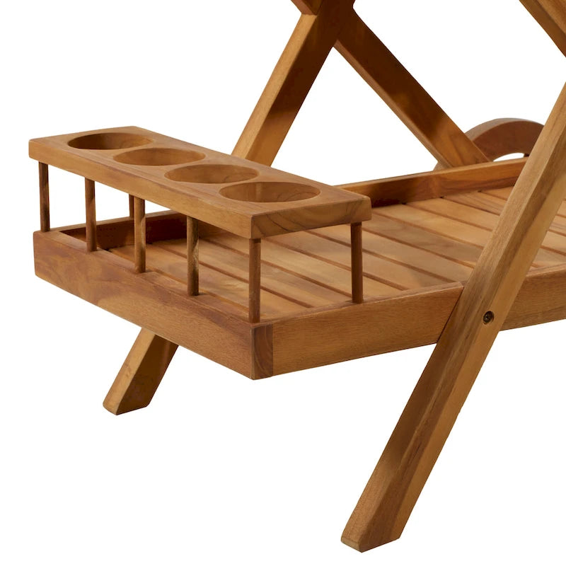 Carrello da Bar in Legno di Teak con 2 Ripiani e Maniglia - Marrone, 21L x 32P x 32A