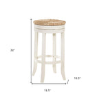 Sgabello da Bar Girevole Senza Schienale da 76 cm con Poggiapiedi - Seduta in Paglia Naturale e Base in Legno Massello