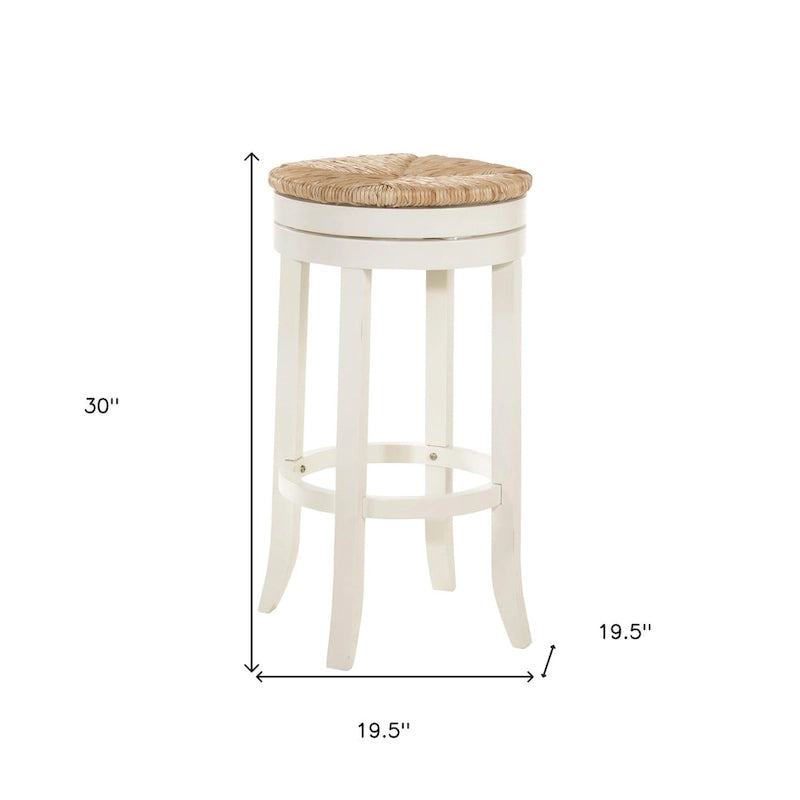 Sgabello da Bar Girevole Senza Schienale da 76 cm con Poggiapiedi - Seduta in Paglia Naturale e Base in Legno Massello