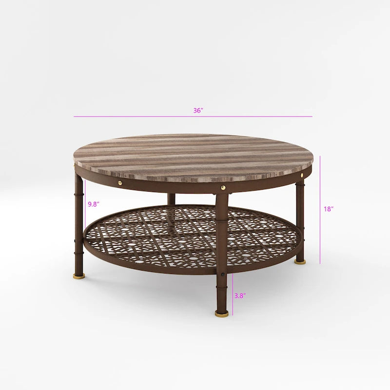 Tavolino da Caffè Rotondo con Spazio Contenitore - 36x36x18 Pollici