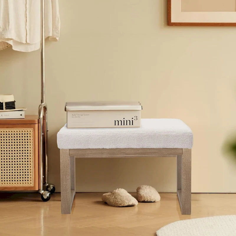 Panca Pouf Rettangolare con Rivestimento in Tessuto Morbido, Bianca