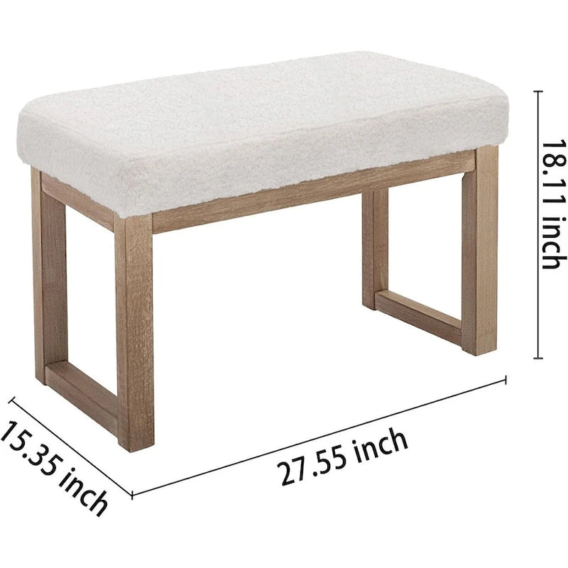 Panca Pouf Rettangolare con Rivestimento in Tessuto Morbido, Bianca
