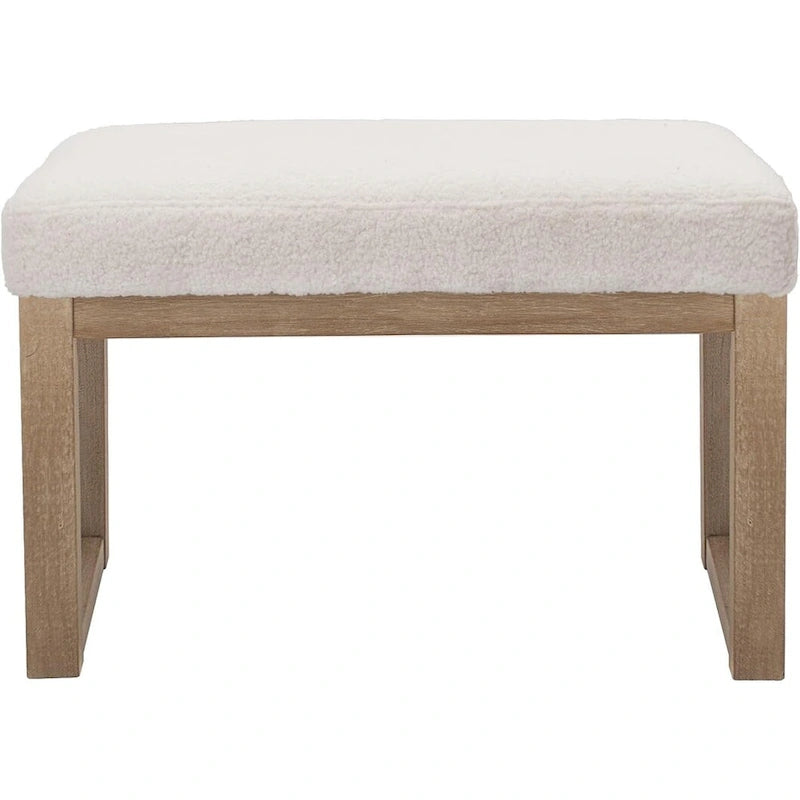 Panca Pouf Rettangolare con Rivestimento in Tessuto Morbido, Bianca