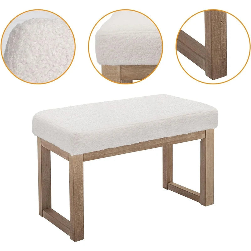 Panca Pouf Rettangolare con Rivestimento in Tessuto Morbido, Bianca