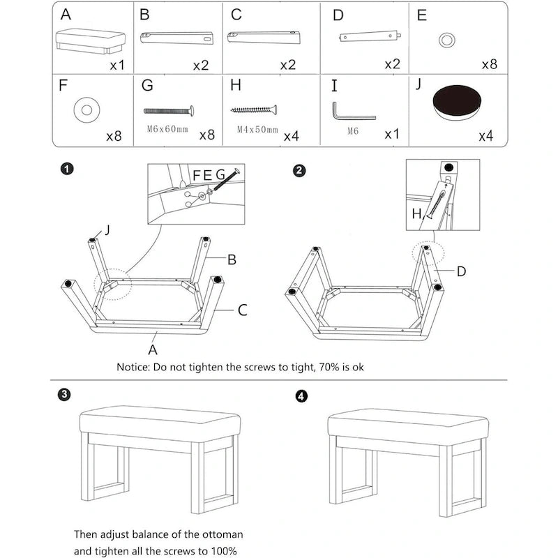 Panca Pouf Rettangolare con Rivestimento in Tessuto Morbido, Bianca