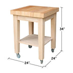Carrello da cucina in paravood massiccio non rifinito