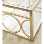 Tavolino Moderno con Piano in Vetro Temperato e Struttura in Metallo Color Oro