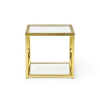 Tavolino Moderno con Piano in Vetro Temperato e Struttura in Metallo Color Oro