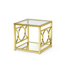 Tavolino Moderno con Piano in Vetro Temperato e Struttura in Metallo Color Oro