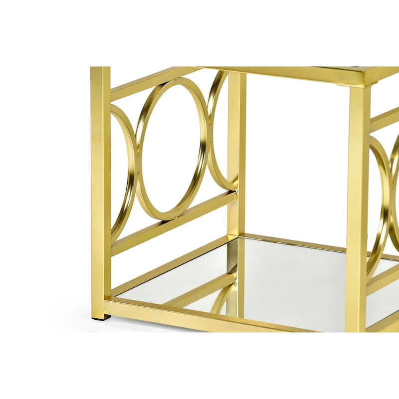 Tavolino Moderno con Piano in Vetro Temperato e Struttura in Metallo Color Oro