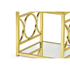 Tavolino Moderno con Piano in Vetro Temperato e Struttura in Metallo Color Oro