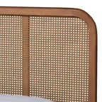 Letto a piattaforma in legno e rattan sintetico in stile Mid-Century Modern - Noce