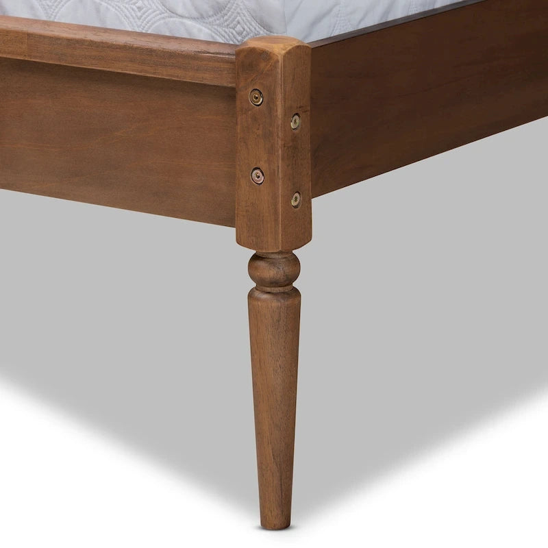 Letto a piattaforma in legno e rattan sintetico in stile Mid-Century Modern - Noce
