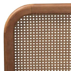 Letto a piattaforma in legno e rattan sintetico in stile Mid-Century Modern - Noce