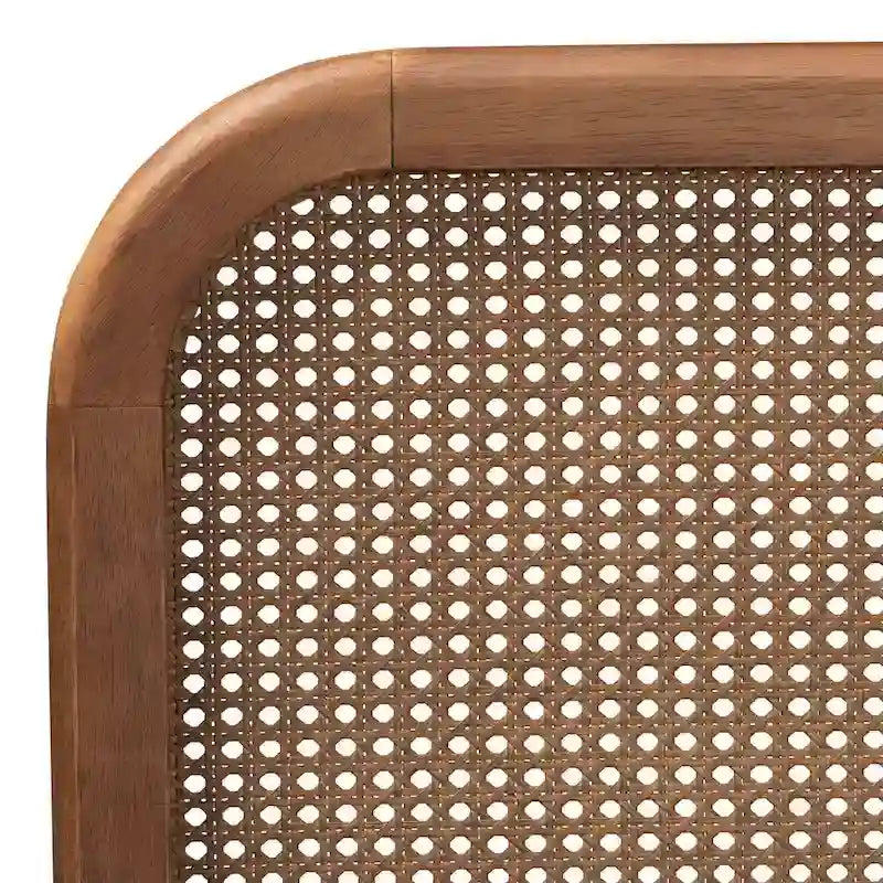 Letto a piattaforma in legno e rattan sintetico in stile Mid-Century Modern - Noce