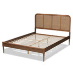 Letto a piattaforma in legno e rattan sintetico in stile Mid-Century Modern - Noce