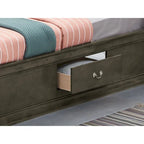 Letto con contenitore, testiera a libreria e cassetti multipli