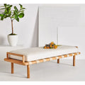 Panca in teak con cuscini e intreccio in pelle - 178 cm L x 66 cm P x 48 cm H
