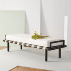 Panca in teak con cuscini e intreccio in pelle - 178 cm L x 66 cm P x 48 cm H